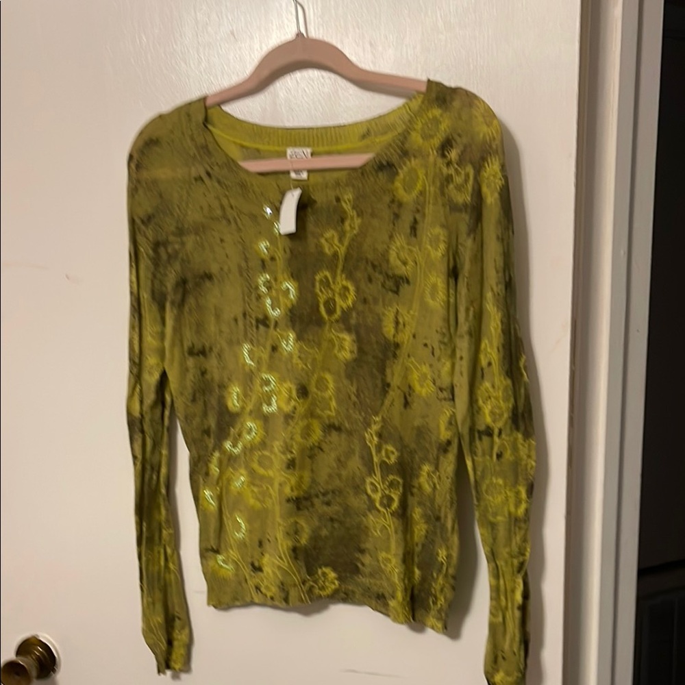 Yellow Graphic Fitted Long Sleeve Blouse
